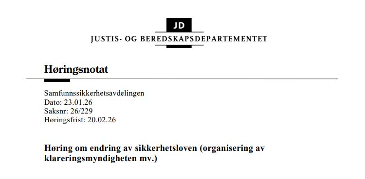 Horingsnotat JBD endring sikkerhetsloven